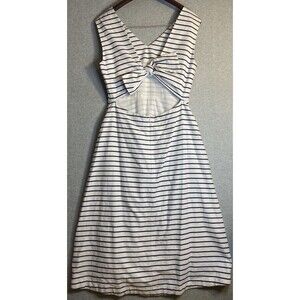 Kate Spade Sz 12 Dress White Nautical Stripe Open Back Coastal Summer Bow